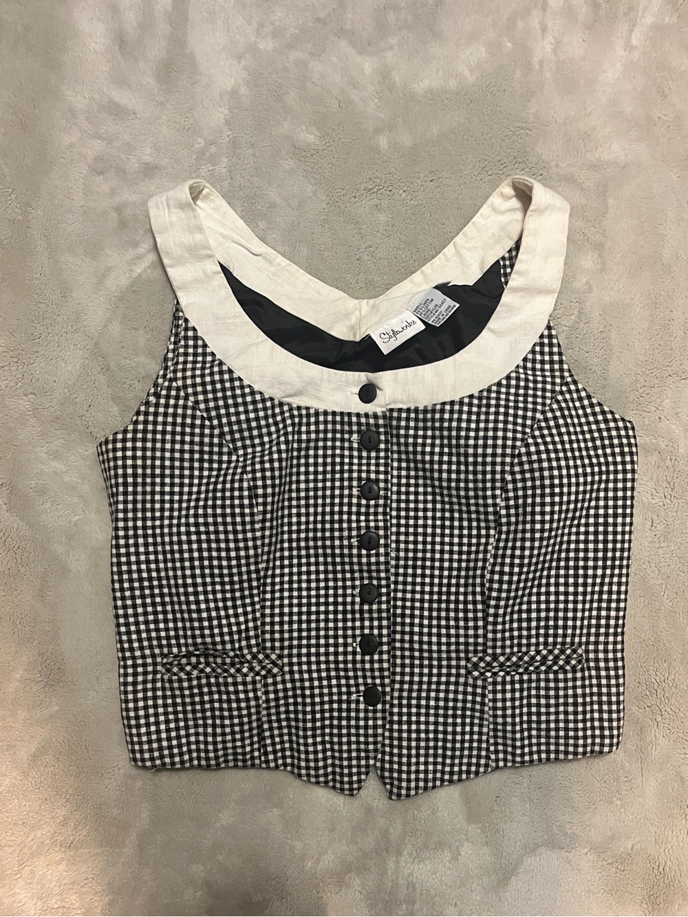 Styleworks Black & White Gingham Button up vest